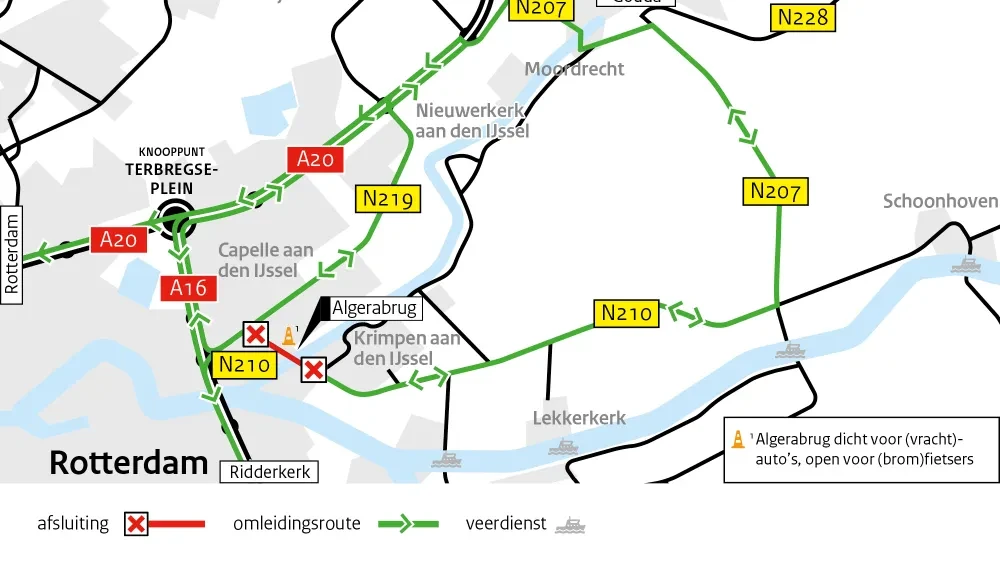 Omleidingskaart Algerabrug ©Rijkswaterstaat
